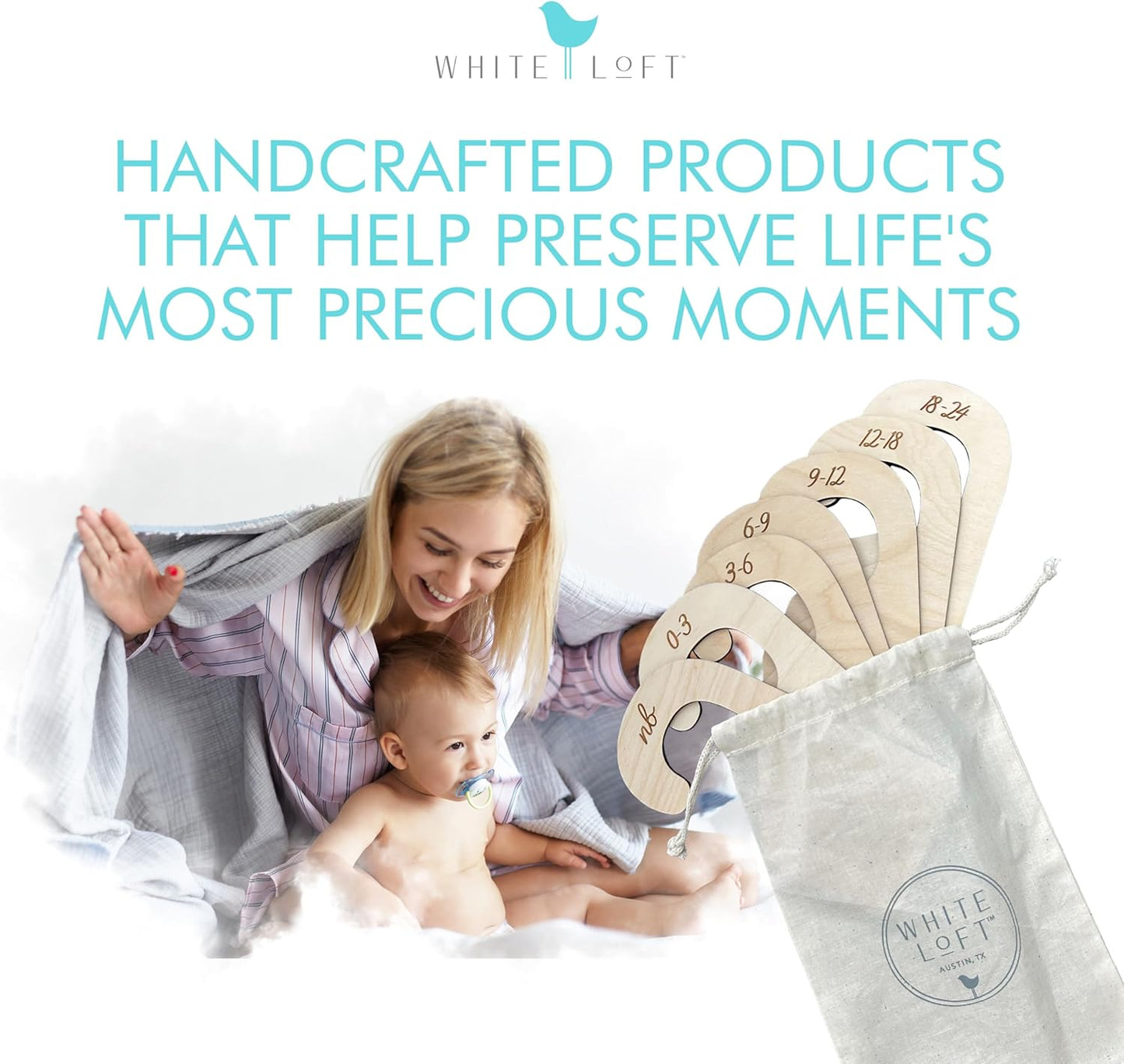 Baby Clothes Dividers for Closet – Wood Size Dividers for Newborn to 24 Months, Nursery Organizer, Large 1in Letter Size (Set of 7)