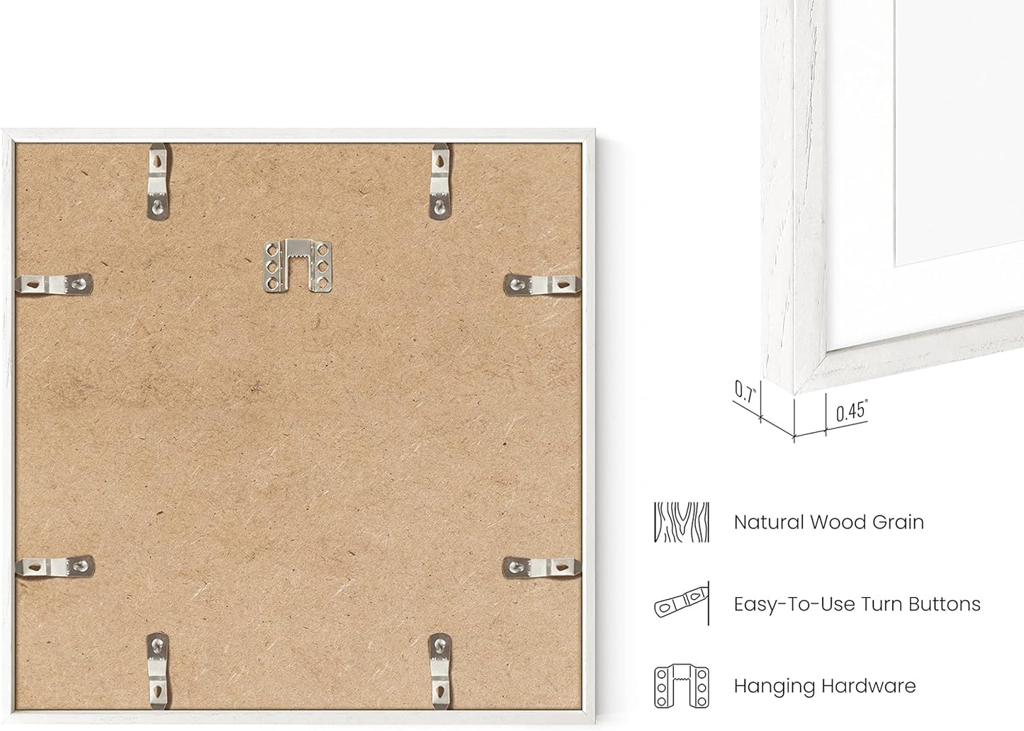 HAUS AND HUES Square Picture Frames 12 x 12 Set of 15 - Photo Gallery Wall Frame Set, Wood Frames With Mat, White Oak