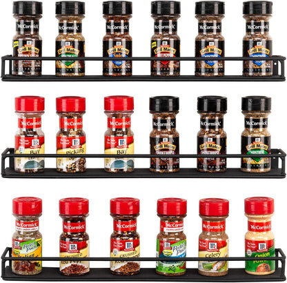 MyGift Set of 3 Wall-Mounted Black Metal Nail Polish and Essential Oils Display Shelves, Kitchen Spice Jars Rack