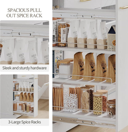 4 EVER WINNER Kitchen Island on Wheels with Storage,Rolling Kitchen Cart with Spice Rack & Towel Rack,Portable Island with Trash Can Storage,Mobile Islands for Dinning Room,White