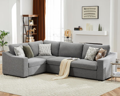 112" Convertible Sectional Sofa, Large L Shaped Couch with Detachable Sofa Cover, Modular Couch for Living Room, Breathable Linen Fabric Corner Sofa for Apartment, Grey