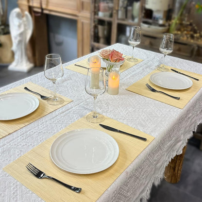 ANDSTAR Set of 12 Pcs Bamboo Placemats Sushi Rolling Mat Japanese Style Natural Anti-Slip Bamboo Placemats Washable Heat-Resistant Table Mats for Dining Room and Kitchen（ Natural Color）