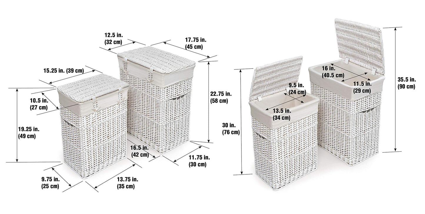 Badger Basket Wicker Nursery Laundry Hampers Set of 2 with Lids and Washable Liners – Large Durable