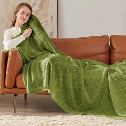 inhand Knitted Throw Blanket for Couch and Bed, Soft Living Room Home Decor Knitted Blanket with Tassel, Outdoor Lightweight Breathable Summer Blanket, Farmhouse Warm Woven Decorative, 50"x60"