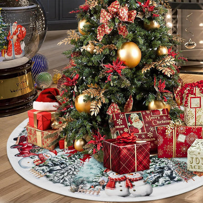 Christmas Tree Skirt 48 Inch, Red Snowman Trucker Xmas Tree Skirts, Winter Christmas Trees Mat for Home Party Holiday Indoor Outdoor Decorations