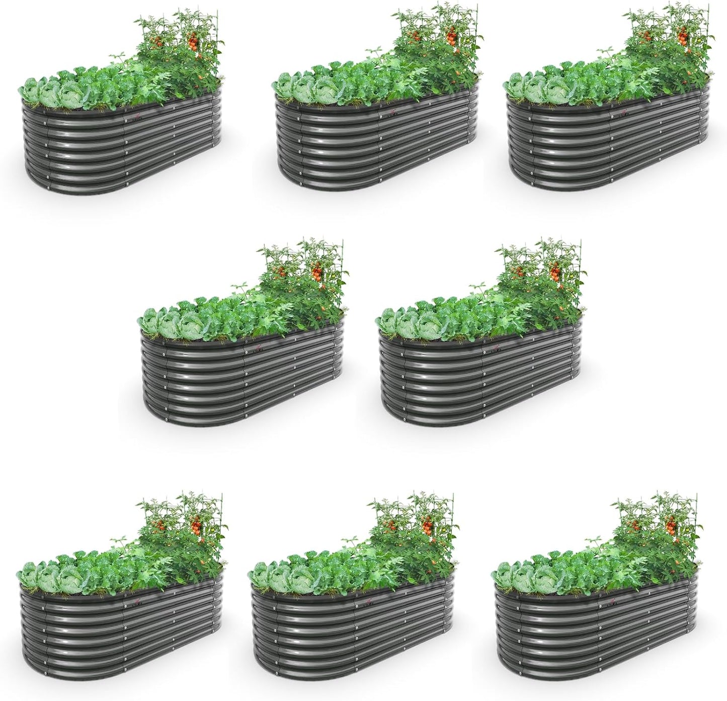 A ANLEOLIFE 6X3X2 ft Galvanized Raised Garden Beds Outdoor-8 Pack, Oval Large Metal Deep Root Planter Box for Planting Vegetables Flowers Herb, Anti-Rust & Easy-Setup, Quartz Grey