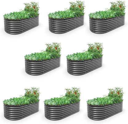 A ANLEOLIFE 6X3X2 ft Galvanized Raised Garden Beds Outdoor-8 Pack, Oval Large Metal Deep Root Planter Box for Planting Vegetables Flowers Herb, Anti-Rust & Easy-Setup, Quartz Grey