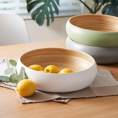 Fruit Bowl For Kitchen Counter, Decorative Bowl, Large Serving Bowl Or Fruit Basket For Kitchen Spun Bamboo (White)