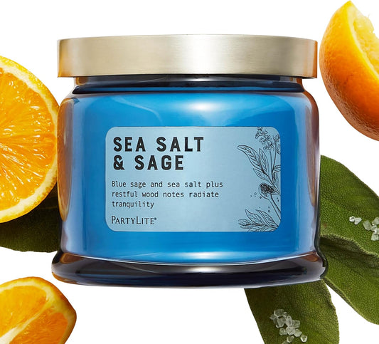 PartyLite Sea Salt & Sage Scented, Notes of Salted Air, Sea-Soaked Sage, Driftwood, Coconut and