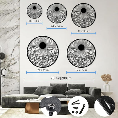 flyoak Metal Sun Wall Decor Outdoor, Sunrise Metal Wall Art, Metal Wave Wall Art, Sunrise and Wave Wall Decor, Sunburst Wall Art, Sunset Wall Art, Wall Hangings for Bedroom (Gold, 30x30in|76x76cm)