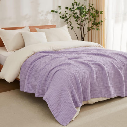 EMME Cotton Muslin Blanket King Size - Soft, Breathable Layering Blanket, 108"x90", All Season Gauze, Lavender