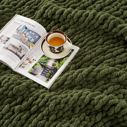 Ultra Soft Chunky Knit Blanket Throw -50x70 Hand Knitted Warm Chenille Throw Blanket, Home Decor Soft Thick Yarn Cable Knit Blanket Breathable Fleece Banket Christmas for Couch Bed Sofa Best GIF