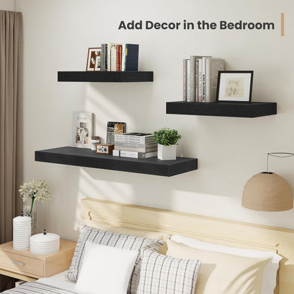 Heimlove 12" Deep Floating Shelves, 36 x 12 Inch Wall Mounted Long Floating Shelf with Invisible Brackets, for Home Decor, Bedroom, Kitchen, Living Room, Bathroom - 2 Pack, Black