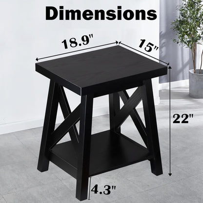 Black End Table, 2-Tier End Tables Living Room, Wood Side Table, Modern Side Table