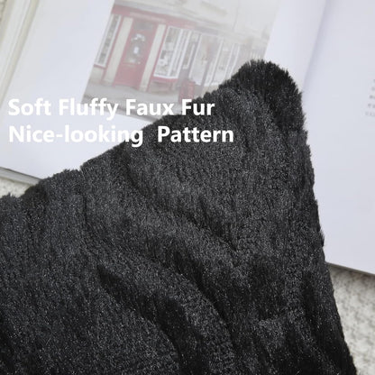 decorUhome Fall Throw Pillow Covers 16x16 Inch Set of 2, Soft Plush Decorative Faux Fur Black Solid Couch Pillow Covers, Accent Farmhouse Neutral Square Euro Pillow Cases for Sofa Bed Living Room