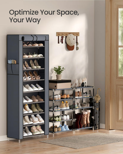 SONGMICS 10-Tier Shoe Rack, Shoe Storage Cabinet with Dustproof Cover, Free-Standing Storage