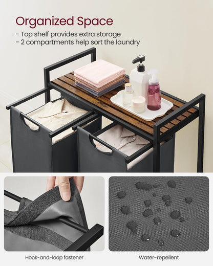 VASAGLE Laundry Hamper, Laundry Basket, Laundry Sorter with 2 Pull-Out and Removable Bags, Shelf