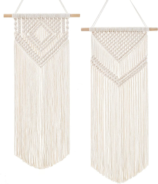 Dahey 2 Pcs Macrame Wall Hanging Woven Tapestry Wall Art Decor - Beautiful for Boho Home Decor, Apartment, Nursery, Party Decorations, 26" L×13" W, Medium