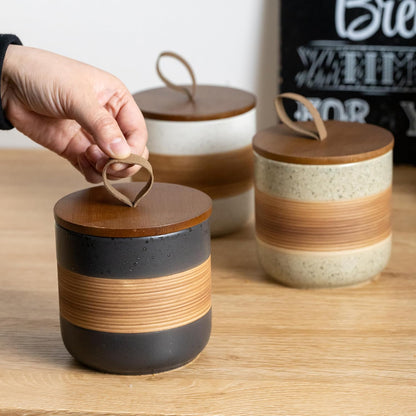 Ceramic Jar with Lid, Coffee Container Kitchen Food Storage Jars for Spice Sugar Tea Bag, Stackable Decorative Jars for Countertop, Black & 18oz