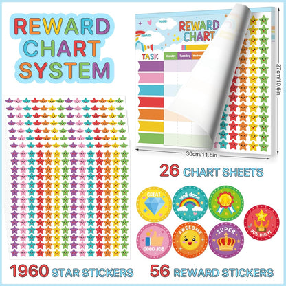 Reward Chart for Kids,Magnetic Behavior Chore Chart for Kids at Home,26 Rainbow Blue Chore Charts,1960 Star Stickers,56 Reward Stickers,Incentive Chore Chart to Develop Responsibility and Good Habits