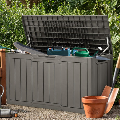 YITAHOME 100 Gallon Outdoor Storage Box, Large Water Resistant Resin Deck Box, Indoor Outdoor Lockable Storage Container for Patio, Garden, Cushions, Tools, Equipment (Taupe)