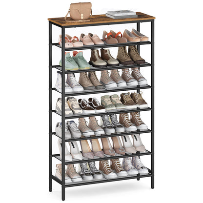 VASAGLE Shoe Rack with 7 Mesh Shelves and 1 Large Top for Bags, Steel Frame