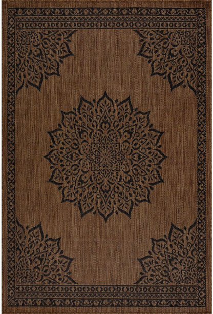 CAMILSON Outdoor Rug, 10x14 Medallion Nut Brown Black Modern Area Rugs for Large Indoor and Outdoor Patios, Kitchen and Hallway Mats, Washable Porch Deck Outside Carpet (Nut Brown Black, 10 x 14)
