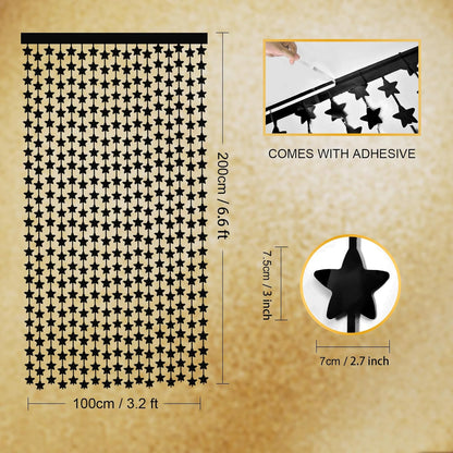 LOLStar Black Stars Happy to my 20s Birthday Decorations for Men Boy 2Pack 3.3X6.6ft Each Black Backdrop Star Foil Fringe Curtains for Graduation Decorations Class of 2025 New Years Eve Party Supplies