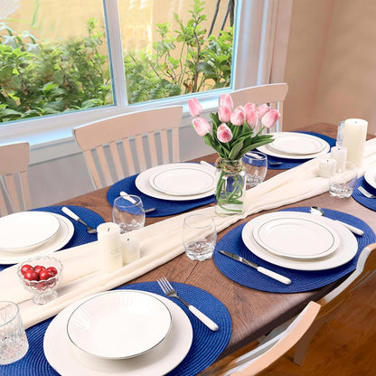 AHHFSMEI Placemats Set of 6 for Dining Table Washable Woven Vinyl Non-Slip 18x12 inches Placemat Heat-Resistant Durable Table Mats for Dining Table Easy to Clean(Navy Blue)
