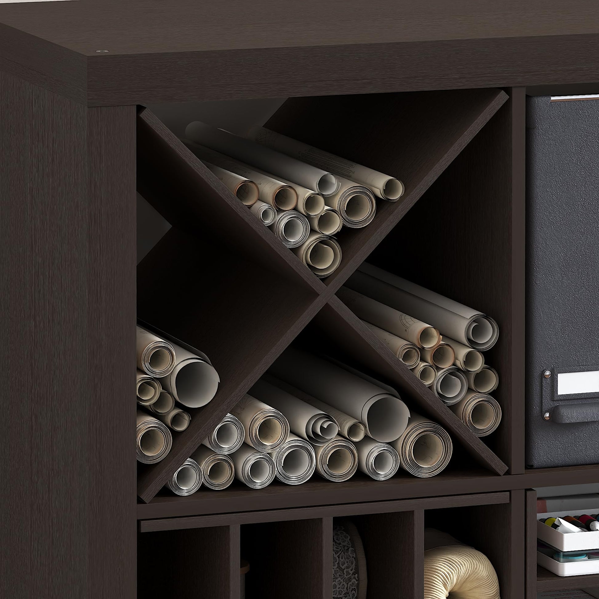 Furinno Cubicle X-Shelf Cube Insert, 3-Shelf Cube Organizer, Dark Oak