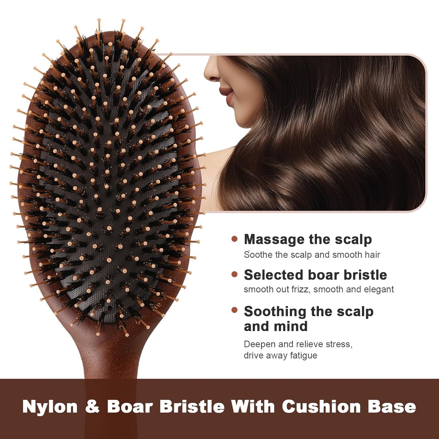 Premium Solid Wood Hair Brush, Nylon & Boar Bristle With Cushion Base, Exquisite Design, Detangling Hairbrush for all hair types