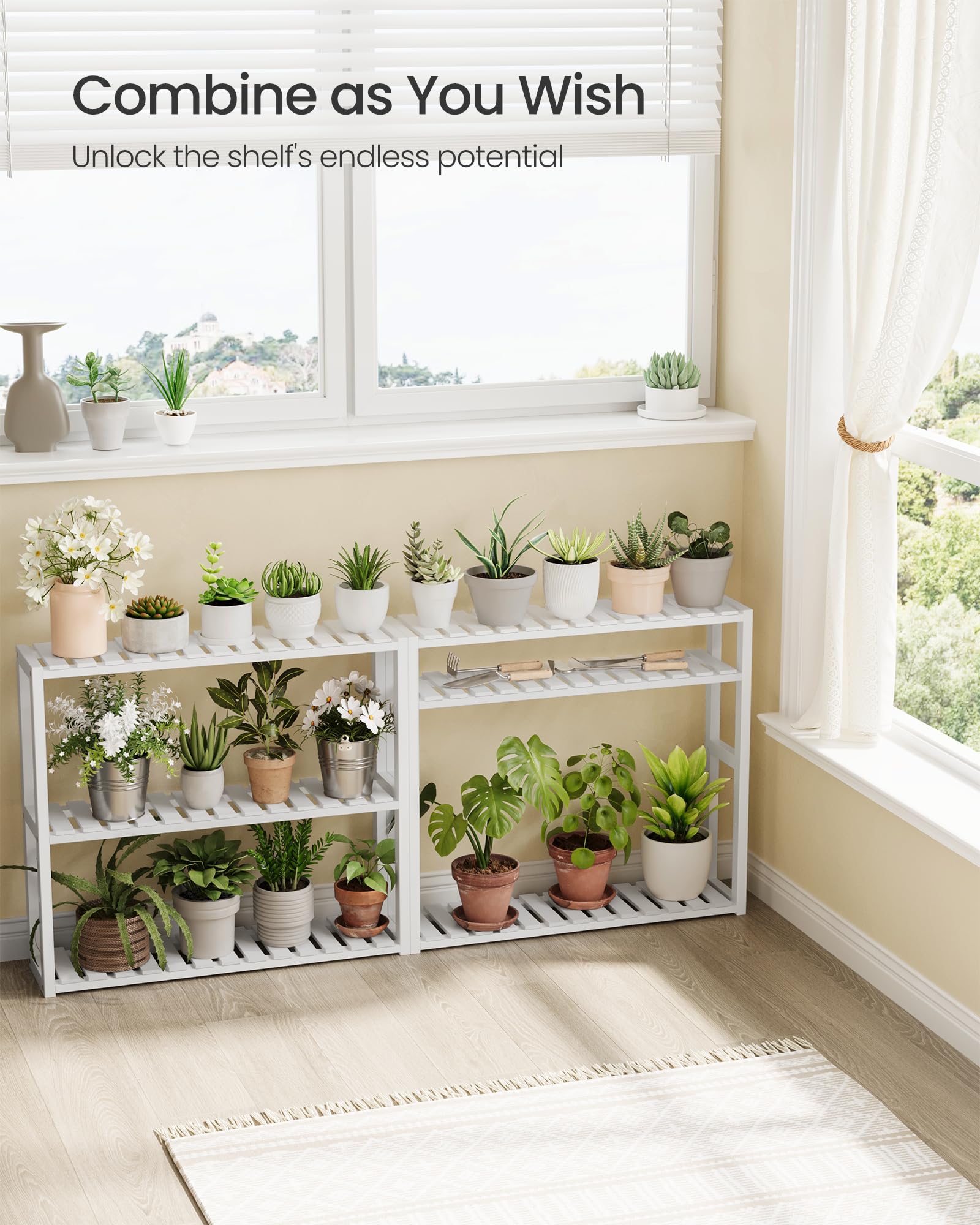 SONGMICS Bamboo Bathroom Shelf, 3-Tier Adjustable Plants Rack, Wall-Mounted or Stand, in The Living