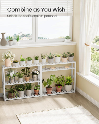SONGMICS Bamboo Bathroom Shelf, 3-Tier Adjustable Plants Rack, Wall-Mounted or Stand, in The Living