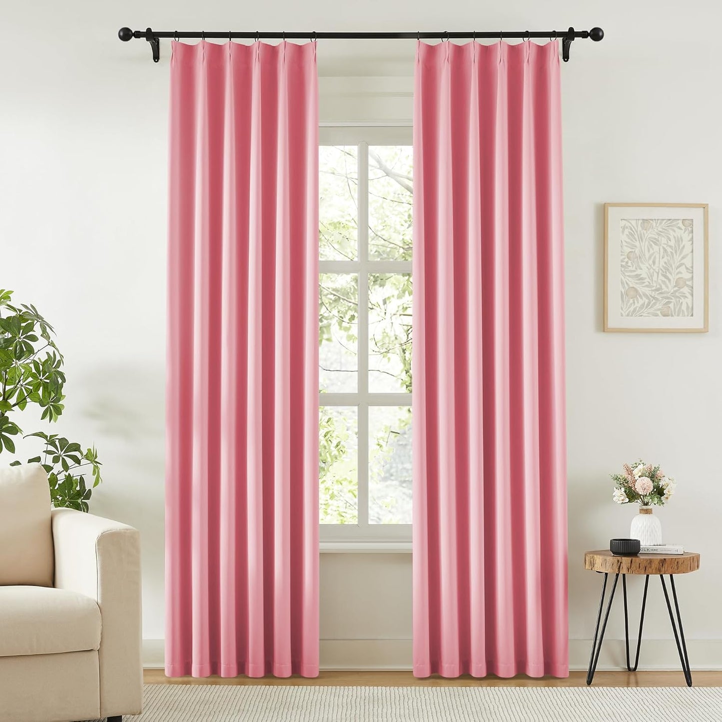 KangBang Rose Pink Blackout Curtains for Girls Bedroom 2 Panels, Light Blocking Pinch Pleat Vertical Drapes with Hooks for Nursery, Solid Privacy Elegant Modern Decor,40x84 Inch