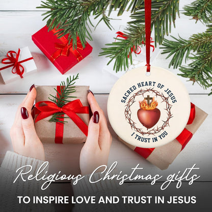 FLAGWIX Christian Gifts for Women Men - Sacred Heart Ceramic Christmas Ornaments 2025 for Tree Decorations - Religious Gifts for Women, Religious Christmas Ornaments, Spiritual Christian Gift Ideas