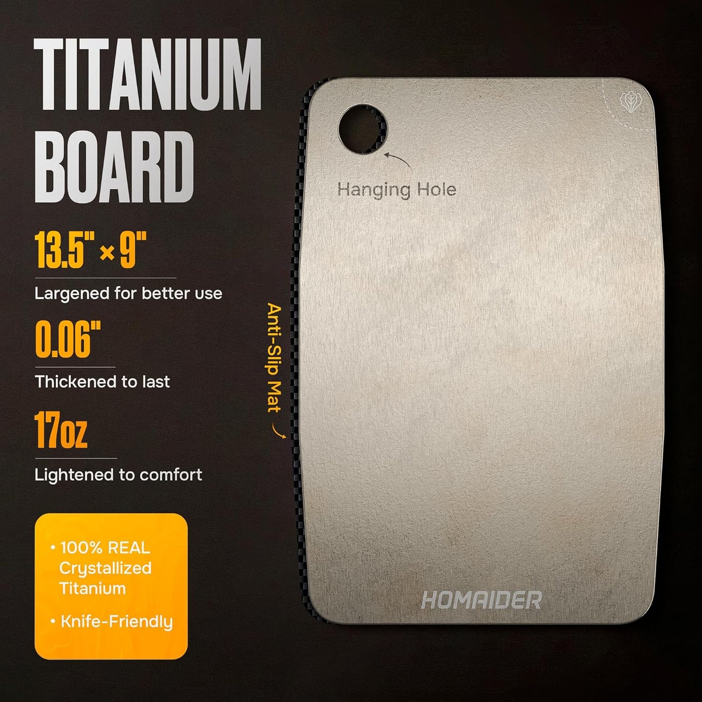 Titanium Cutting Board – Pure Titanium Chopping Board for Kitchen – Non-Toxic, Microplastic-Free, Double-Sided, Dishwasher Safe, Durable Metal Cutting Board