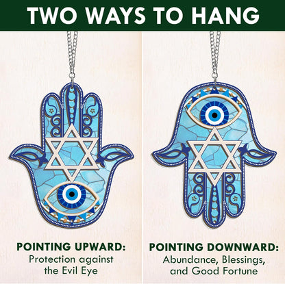 FLAGWIX Hanukkah Gifts for Men, Women - Christmas, Birthday Gifts for Mom, Friends, Hamsa Hand Home Decor, Good Luck, Spiritual, Housewarming Gift Ideas - Single Window Suncatcher Hanging Decorations
