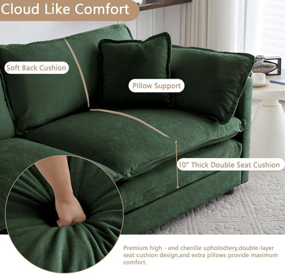 Sectional Sofa 3 Seater with Movable 2 Ottomans,Oversized Modular Couch Deep Seat (Green, 111.5 inch-U)