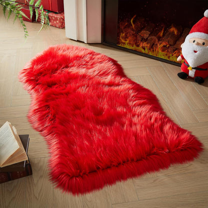 AMTOVO Faux Fur Rug, Red Area Rug, Fluffy Sheepskin Rug, Fuzzy Ultra Soft 2 x 4 ft Shag Rugs for Bedroom Sofa Throw Cushion Room Decor, Sheepskin