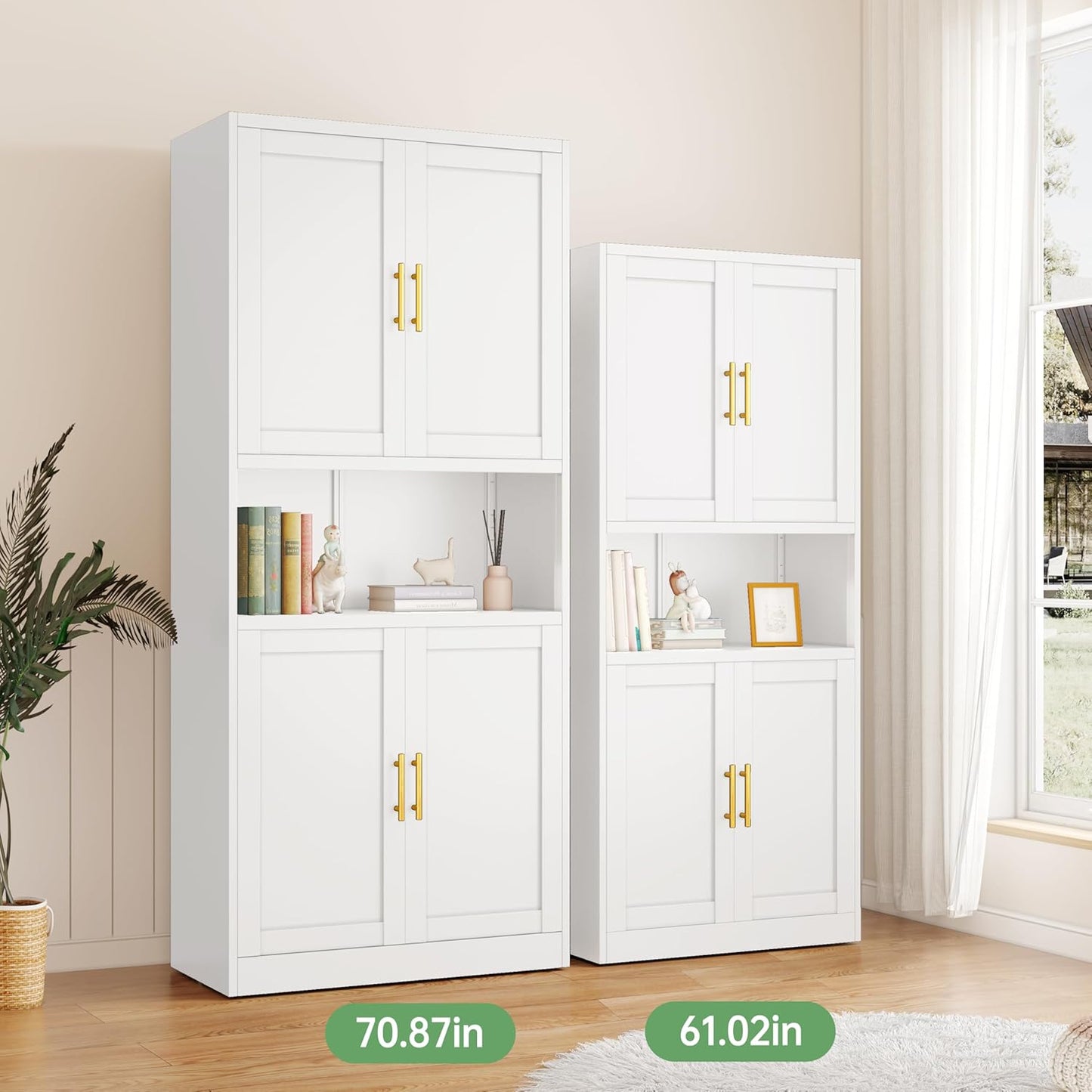 Tall Pantry Cabinet 67" H Metal Cabinet with 4 Doors, Bathroom Cabinets, 3 Adjustable Shelves for Kitchen, Home Office, Living Room, Dinning Room