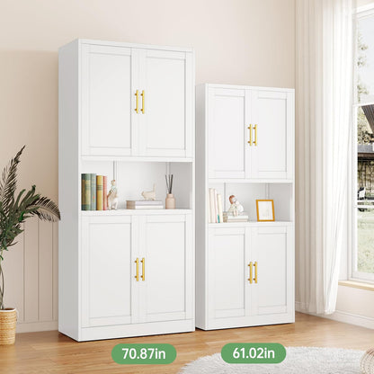 Tall Pantry Cabinet 67" H Metal Cabinet with 4 Doors, Bathroom Cabinets, 3 Adjustable Shelves for Kitchen, Home Office, Living Room, Dinning Room