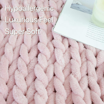 Maetoow 30X40 Inch Chenille Chunky Knit Blanket Throw, Handmade Warm & Cozy Blanket Couch, Bed, Home Decor, Soft Breathable Fleece Banket, Christmas Thick and Giant Yarn Throws, Light Pink