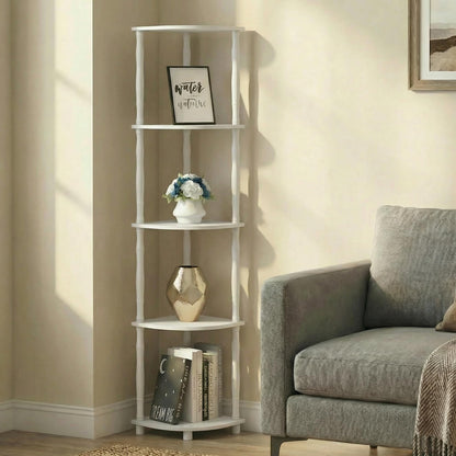 Furinno Turn-N-Tube Storage Shelves, 5-Tier Open Frame Book Shelf, Standing Corner Shelf, Toolless