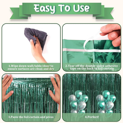 3 Pack 3.3 x 8.2 ft Retro Green Foil Fringe Backdrop Curtains, Tinsel Streamers Party Decorations, Fringe Backdrop, Door Shimmer for Christmas