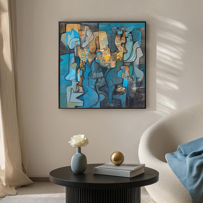 Large Framed Blue Modern Abstract Wall Art for Living Room, Canvas Paintings Artwork for Walls, Minimalist Art Prints Pictures for Hallway Bedroom Office Wall Decor -30x30 Inch