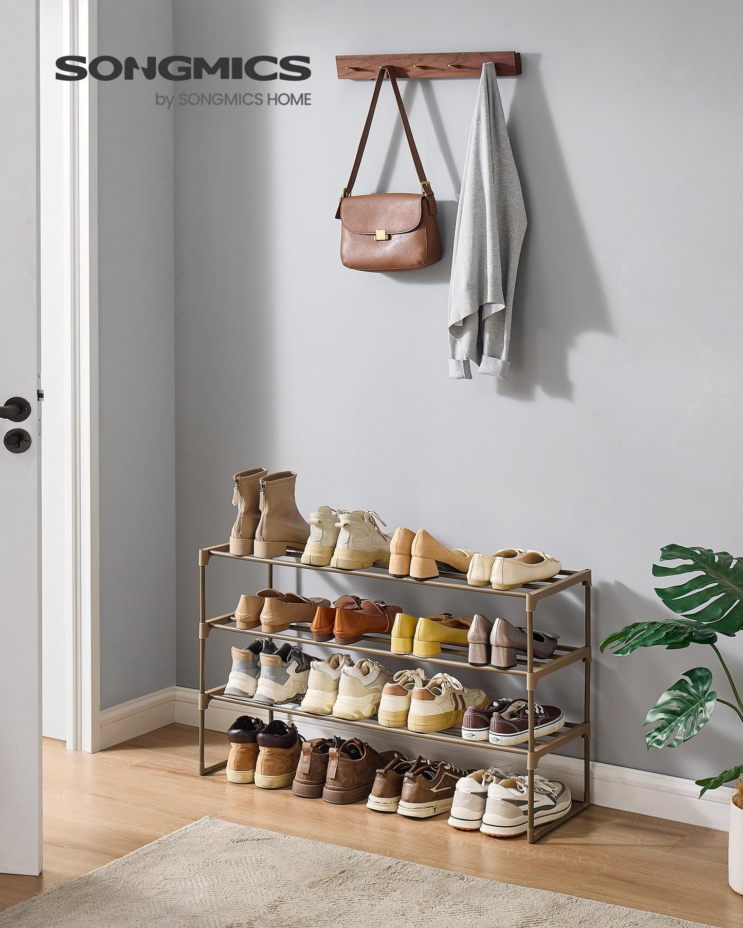 SONGMICS Shoe Rack, 3-Tier Shoe Organizer, Metal Storage Shelf, Upright or Upside Down, for 16-20