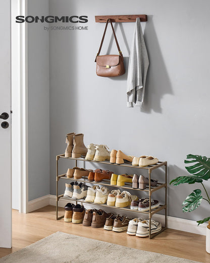 SONGMICS Shoe Rack, 3-Tier Shoe Organizer, Metal Storage Shelf, Upright or Upside Down, for 16-20
