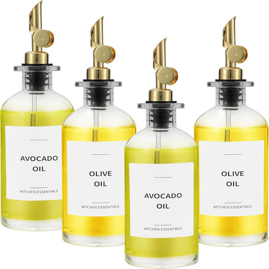 Olive Oil Dispenser Bottle - Includes 55 Kitchen Essential Labels - Cooking Oil Bottles for