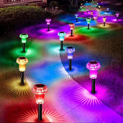 Solar Lights Outdoor Pathway Waterproof 16 Pack Color Changing LED Acrylic Mushroom Decorative Garden Lights for Yard Landscape Patio Outside Christmas Decorations