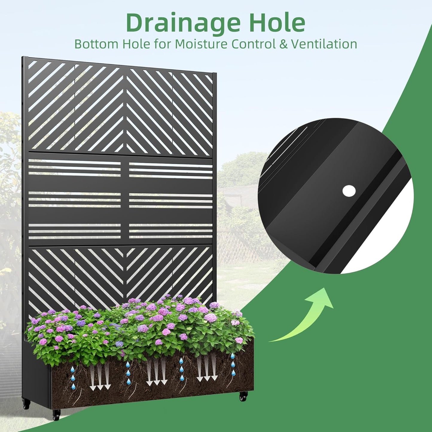 Casaphoria Metal Raised Garden Bed with Trellis and Wheels, 72"x47"x16" Planter Box for Climbing Plants, Vegetables & Vines, Features Drainage Holes and Privacy Screen, Black(Parallel&Harold)